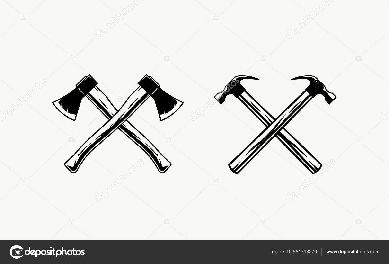 Crossed Axes Logo Crossed Hammers Logo Textured Vintage Tools Vector