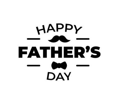 Babalar Günün kutlu olsun papyon ve bıyık tipografi afişi. Babaların indirimli satış promosyonu. Kravat ve bıyıklı siyah beyaz afiş. Vektör illüstrasyonu