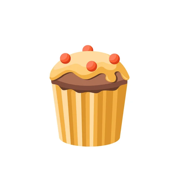 Muffin Colorato Illustrazione Piatta Cupcake Con Disegno Vettoriale Bacche — Vettoriale Stock