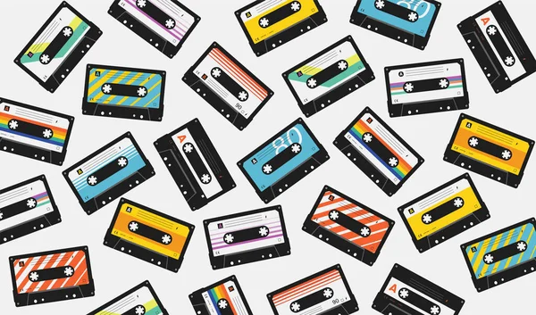Retro Vintage Kassetten Muster Set Aus Zwölf Kassetten Bunte Tonbänder — Stockvektor