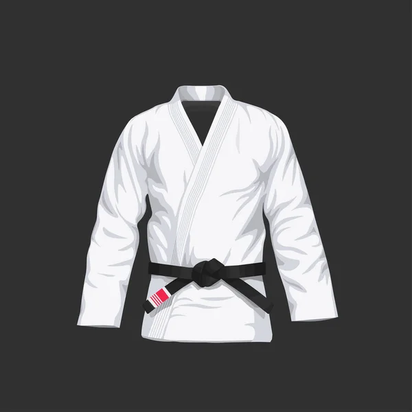 BJJ Gi with black belt vector illustration in flat style. Brazilian Jiu-Jitsu white kimono. Isolated. on black background.