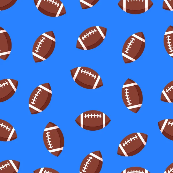 American football seamless pattern on blue background. Vector illustration in flat style. American football balls background. 