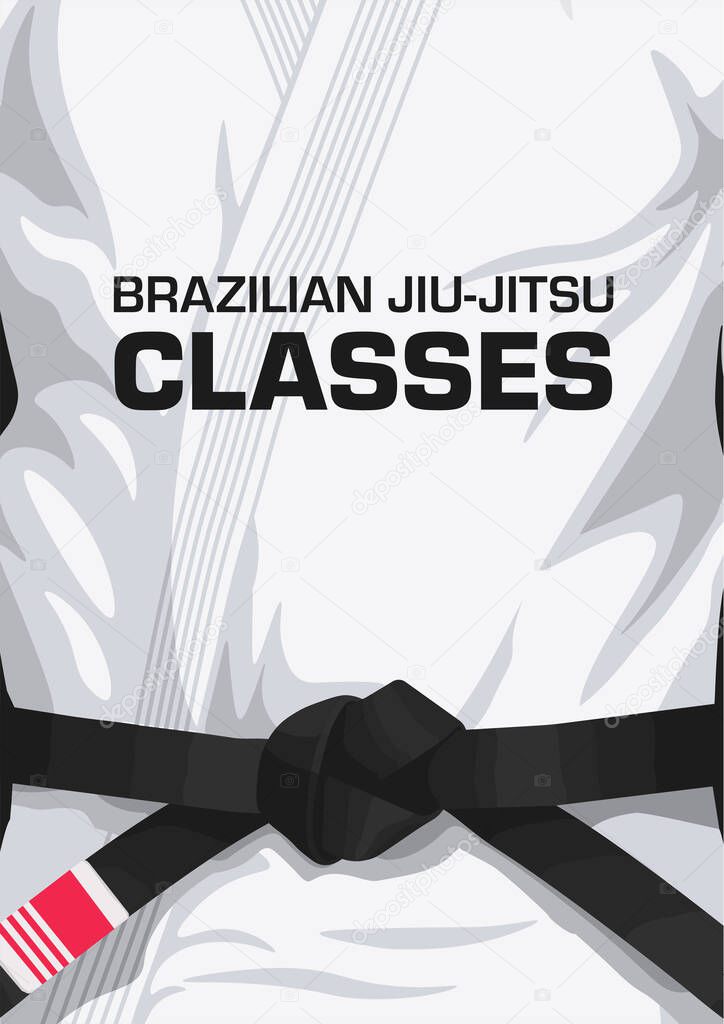 Brazilian Jiu-Jitsu white Gi poster. Bjj kimono invitation poster. Black belt. Jiu-Jitsu classes. Grappling classes.