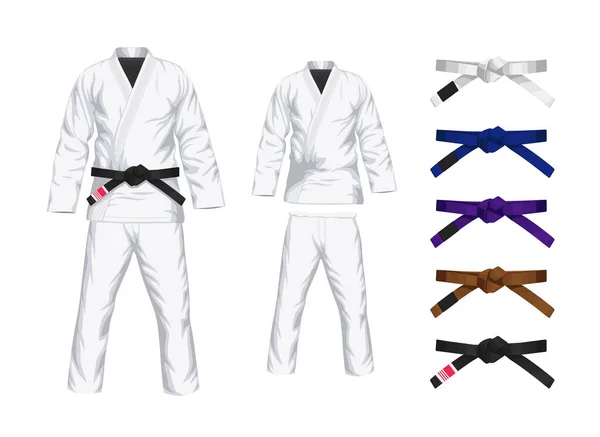 Bjj White Flat Vector Illustration Kimono Pants All Belts Vector — ストックベクタ