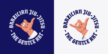 El sıkışma Bjj logo rozeti. Brezilya jiu-jitsu 'su için kaset çizimleri..
