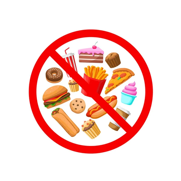 No junk unhealthy food vector sign in flat style. No fast food sign. Eat healthily. 