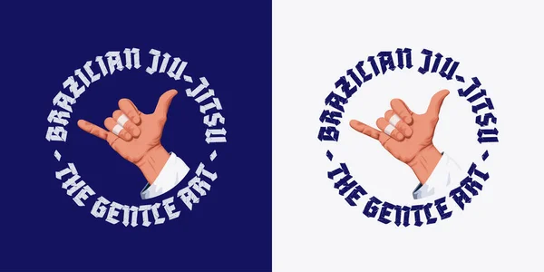 Shaka hand Bjj logo badge. Hand with tapes illustration for Brazilian jiu-jitsu.