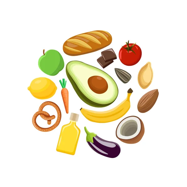 Collecte Aliments Végétaliens Différents Types Nourriture Végétalienne Cercle — Image vectorielle