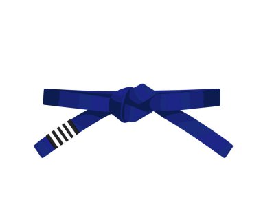 BJJ mavi kemer ve 4 beyaz çizgili vektör düz çizim. Brezilya jiu-jitsu kemer tasarımı. İzole edilmiş