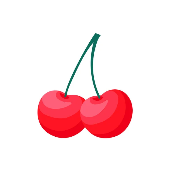 Cherry Flat Cartoon Vector Illustration Two Isolated Cherries Drawing White — Stock Vector