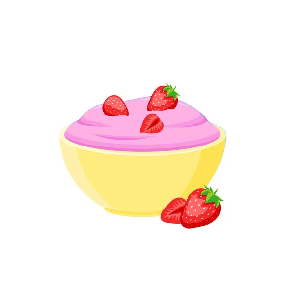 Yogurt Alla Fragola Illustrazione Vettoriale Del Fumetto Prua Crema Rosa — Vettoriale Stock