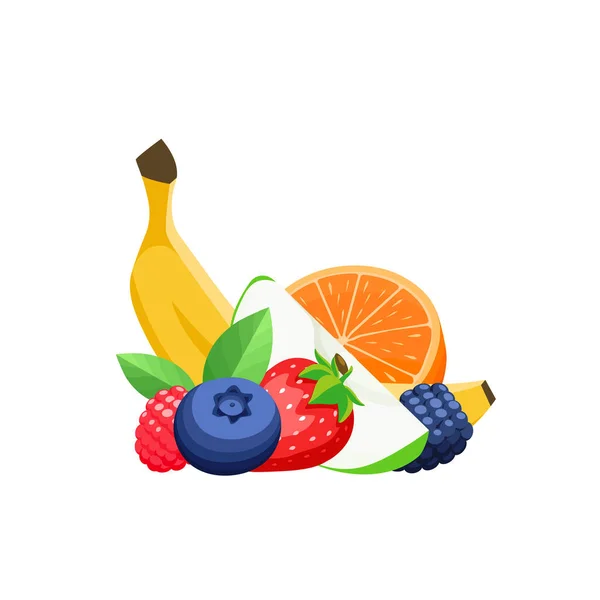 Ensemble Fruits Différents Dans Style Plat Dessin Animé Collection Fruits — Image vectorielle