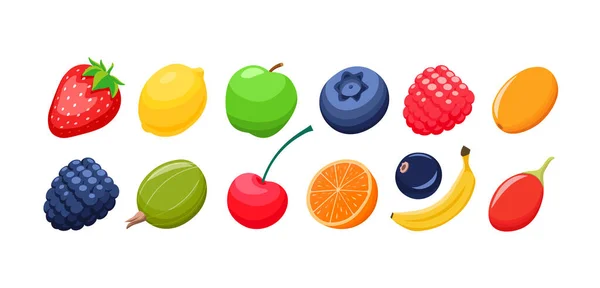 Ensemble Différents Fruits Baies Cercle Style Vecteur Plat Collection Fruits — Image vectorielle