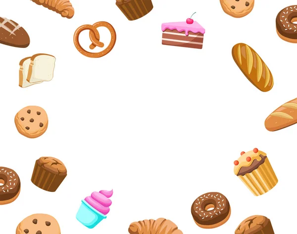 Bannière Boulangerie Avec Produits Fond Desserts Affiche Boulangerie Avec Motif — Image vectorielle