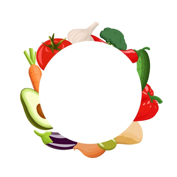 Grönsaker Ram Cirkel För Text Grönsaker Krans För Kort Bakgrundsmall — Stock vektor
