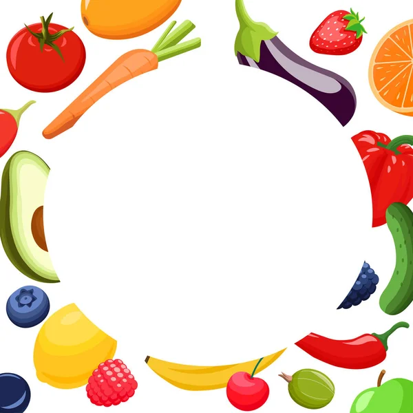 Légumes Fruits Fond Dans Style Dessin Animé Carte Avec Modèle — Image vectorielle