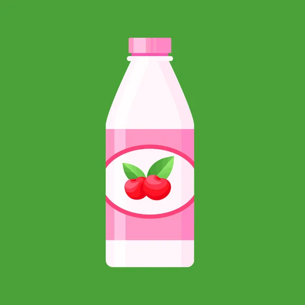 Cseresznye Joghurt Egy Palackban Lapos Vektor Rajzfilm Stílusban Rózsaszín Joghurt — Stock Vector