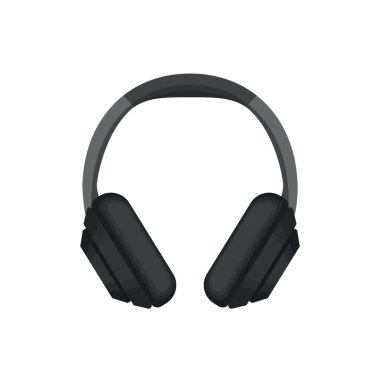 Siyah kablosuz kulaklıklar, çizgi film vektör çizimleri. Kulaklıklar beyaz arkaplanda izole tasarım. 