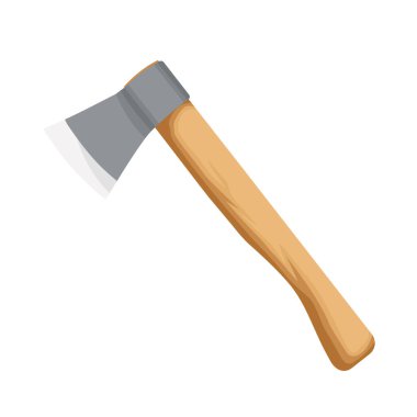 Metal kafalı balta gerçekçi vektör çizimi. Çizgi film balta tasarımı. Tahta saplı baltayla.. 