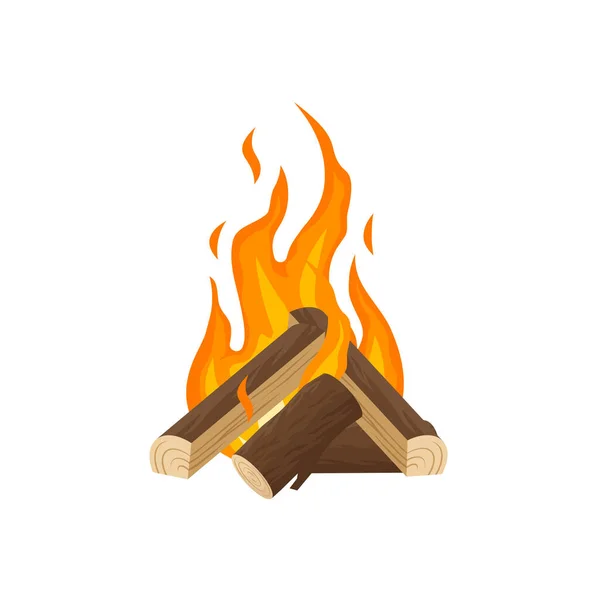 漫画のフラットスタイルのベクトルイラストで薪とたき火 木製のレンガで火災 火の森 — ストックベクタ