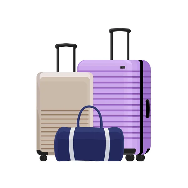 Set Flughafengepäck Vektor Cartoon Stil Koffer Und Tasche Mit Griffen — Stockvektor