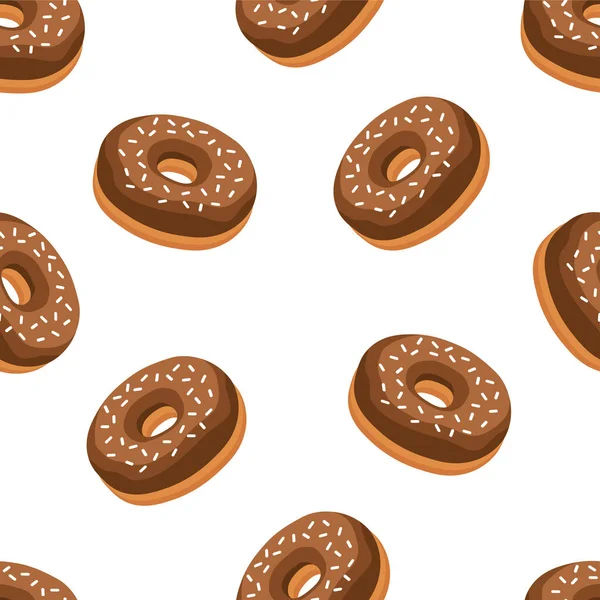 Chocolade Donut Naadloze Patroon Vector Cartoon Illustratie Witte Achtergrond Dessertpatroon — Stockvector