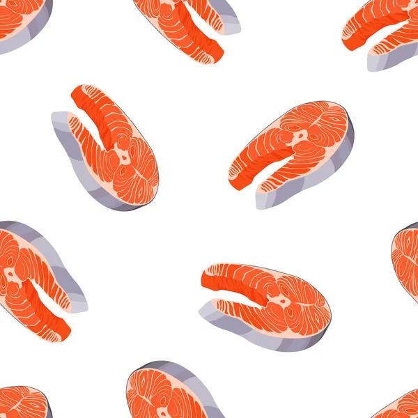 Steak Poisson Saumon Motif Sans Couture Dans Style Dessin Animé — Image vectorielle