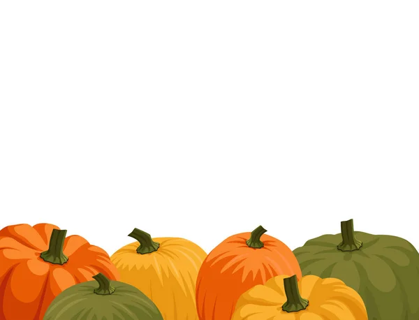Pumpkins Background Thanksgiving Different Colors Cartoon Vector Style Squash Green — Vetor de Stock