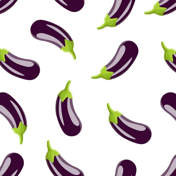 Eggplant Cartoon Flat Style Vector Seamless Pattern White Background Aubergine — Image vectorielle