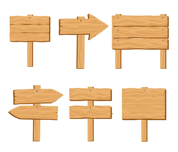 Set Blank Wooden Signboards Square Arrow Blocks Blocks Cartoon Style — Stok Vektör