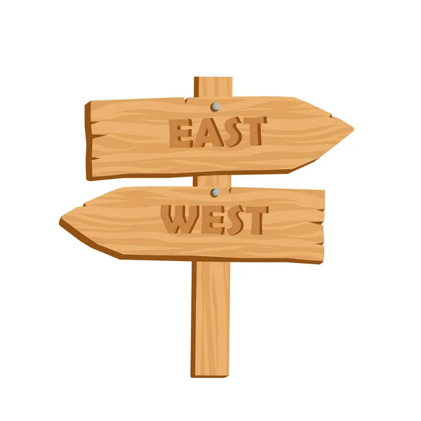 East West Wooden Arrow Direction Sign Vector Illustration Signboard Template — Stock Vector
