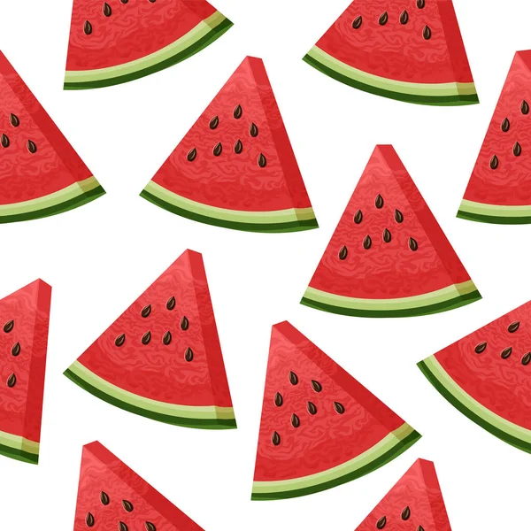 Realistic Watermelon slice with seeds seamless pattern in cartoon style. Watermelon fruit background. Tropical fruit. Exotic.