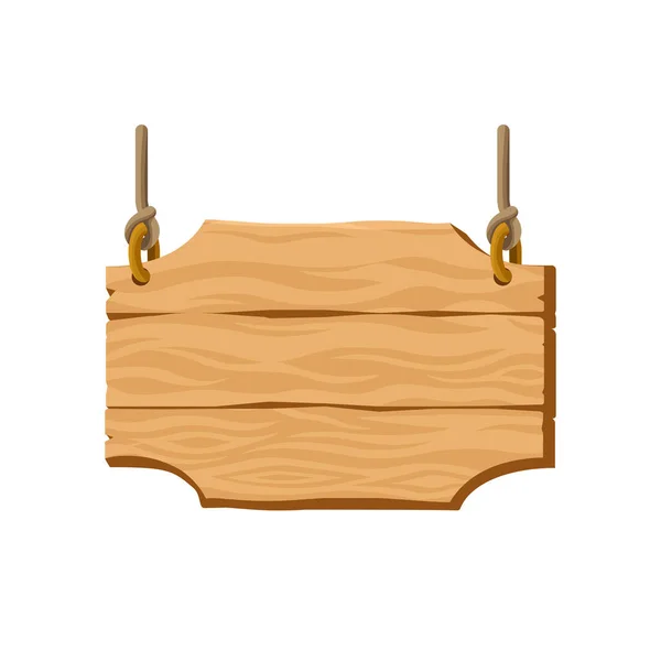 wooden signpost on ropes cartoon vector illustration. Isolated wooden sign made of bricks.Tavern sign