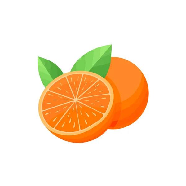 Set Orange Slice Whole Orange Leaves Cartoon Vector Illustration Isolated — Stock Vector