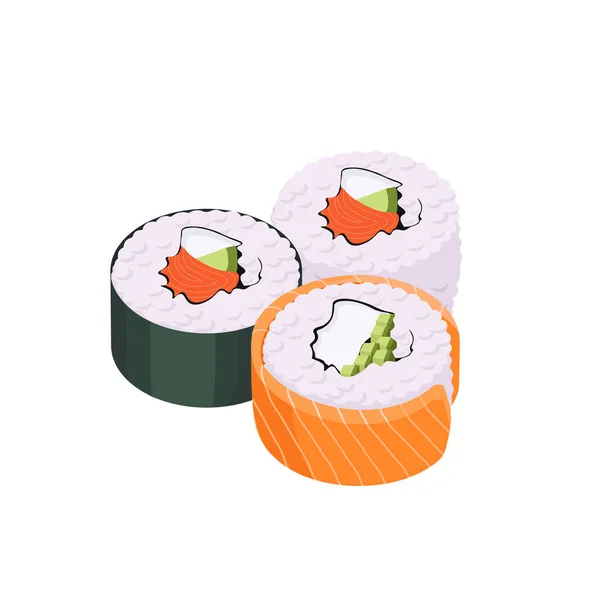 Sushi Rolls Cartoon Vector Illustration Philadelphia Roll Japanese Food Asian — Vetor de Stock
