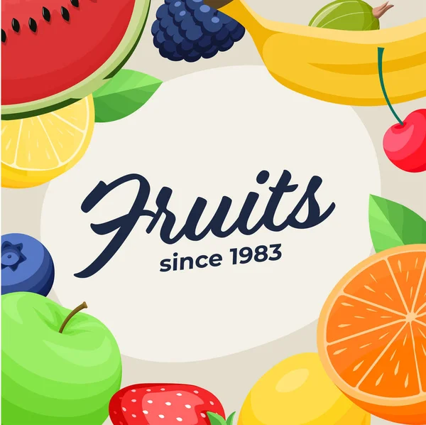 Fruits Menu Vector Template Different Fruits Cartoon Illustrations Banana Apple — Stock Vector