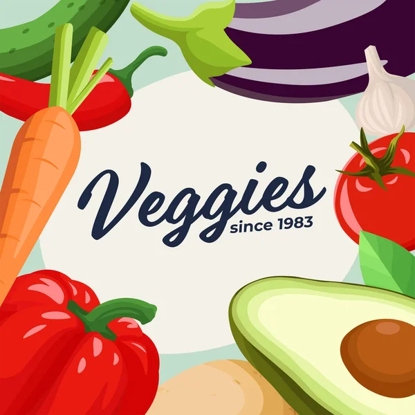 Background Template Different Vegetables Circle Cartoon Illustration Vector Banner Vegetables — Stok Vektör