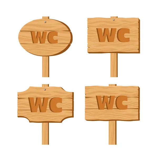 Set Wooden Signs Vector Illustration Cartoon Style Rough Restroom Signs — 스톡 벡터