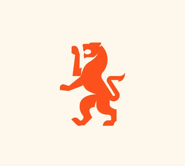Ortaçağ kırmızı aslan logosu. Kuyruklu bir canavarın kırmızı silueti. Vektör çizimi. Kedi.