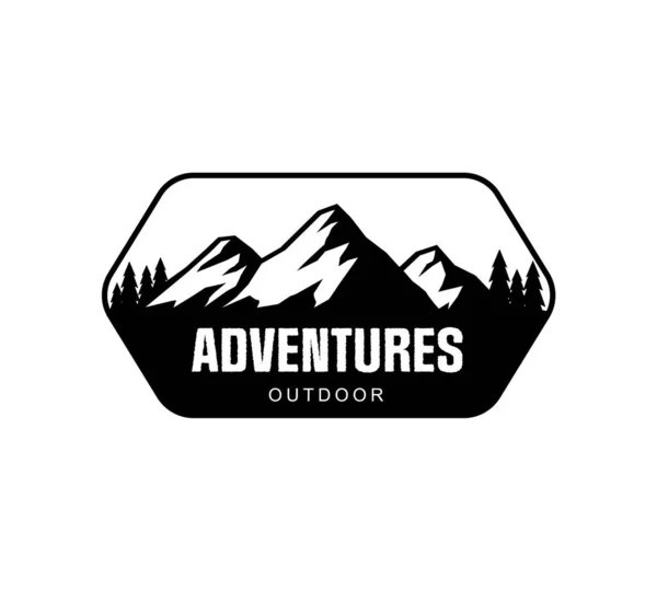 Logo Vectoriel Montagnes Aventures Plein Air Noir Blanc Design Style — Image vectorielle