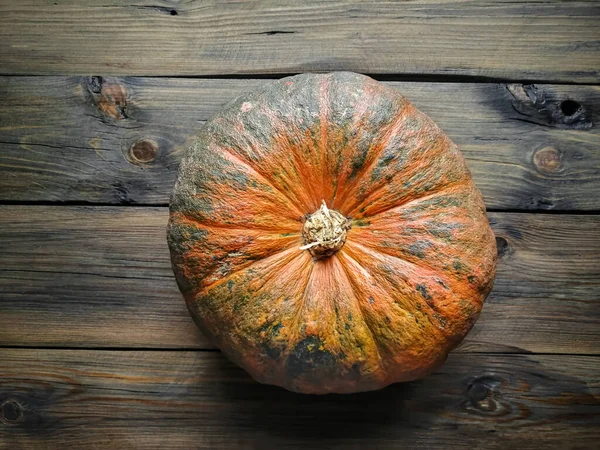 La zucca giace su uno sfondo di legno. — Foto Stock