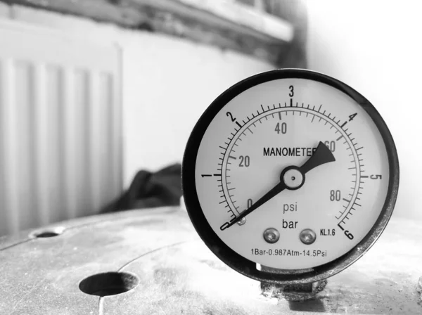 Manometer Black White Photo Pressure Gauge Mounted Top Autoclave Cover — Stock Photo, Image
