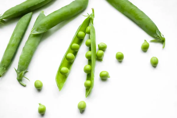 White Background Pods Green Peas Beans Beans Open Green Peas —  Fotos de Stock