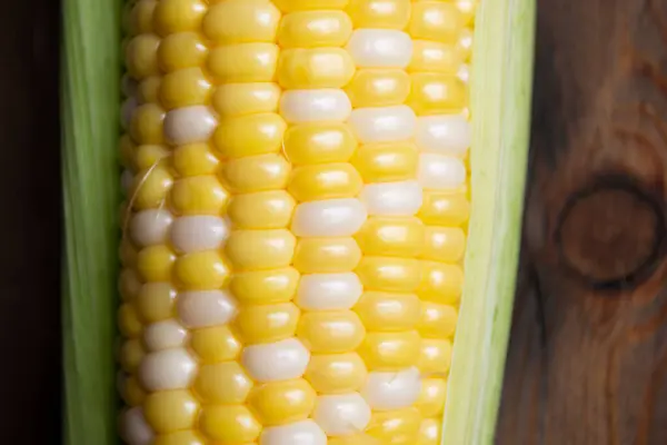 Macro Photography Corn Grains Cob Corn Nearby Yellow White Corn — Stock Fotó