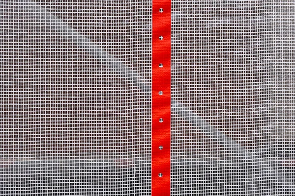 White Barrier Net Front Scaffolding Red Stripe — Zdjęcie stockowe