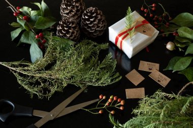 Bitkilerle süslenmiş Noel hediyesi ve 