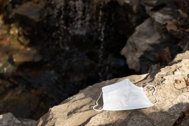 Yüz maskesi bir alanın ortasına bırakılmış, kopyalama alanı var.