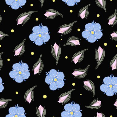 Çiçek ve tomurcuklu unutmabeni-nots deseni