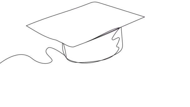 Self Drawing One Line Graduate Student Cap White Background Symbol — Stock Video