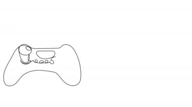 Tek çizgi beyaz arka planda oyun bloknotları çiziyor. Platform oyunları oynamanın doğrusal animasyonu. Arkadaşlarla vakit geçirmek. Oyun hakkındaki sunum için 4K videosu. Aşk ve kontrolörler.